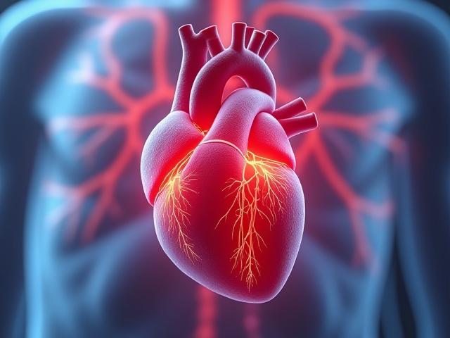 3D animated model of a human heart with blood flow