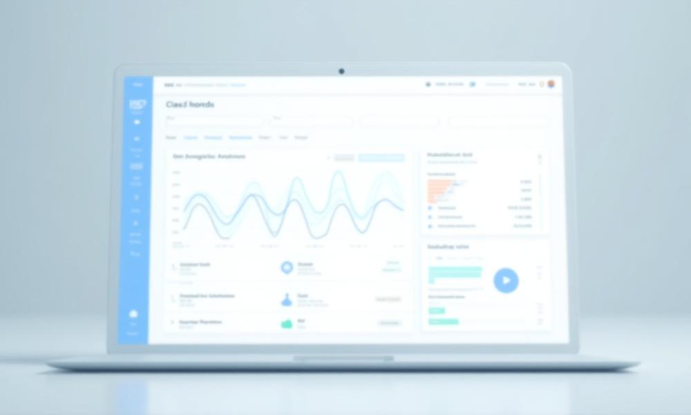 Clean, well-designed mockup of an educational analytics dashboard showing class progress charts, individual student mastery visualizations, and predictive alerts.