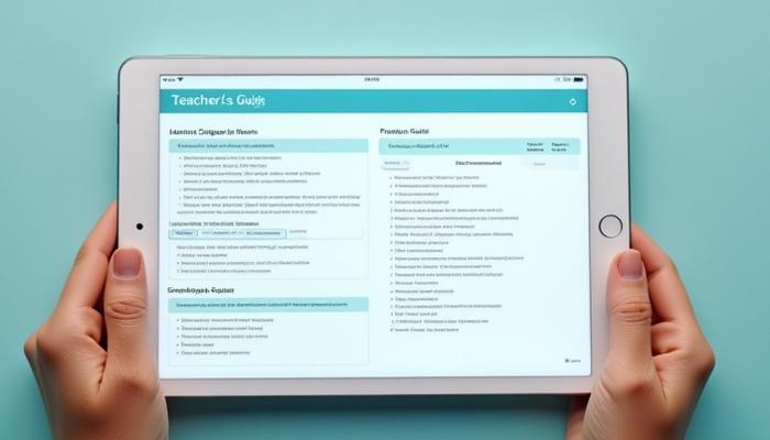 Open textbook or digital tablet showing a teacher's guide or rubric layout