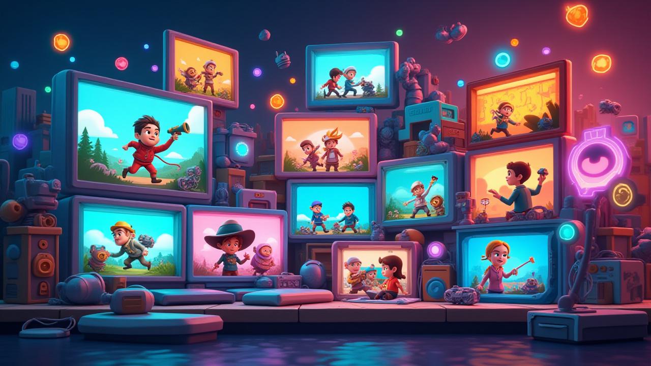 High-energy montage of diverse educational game gameplay, featuring various art styles and interactive elements.