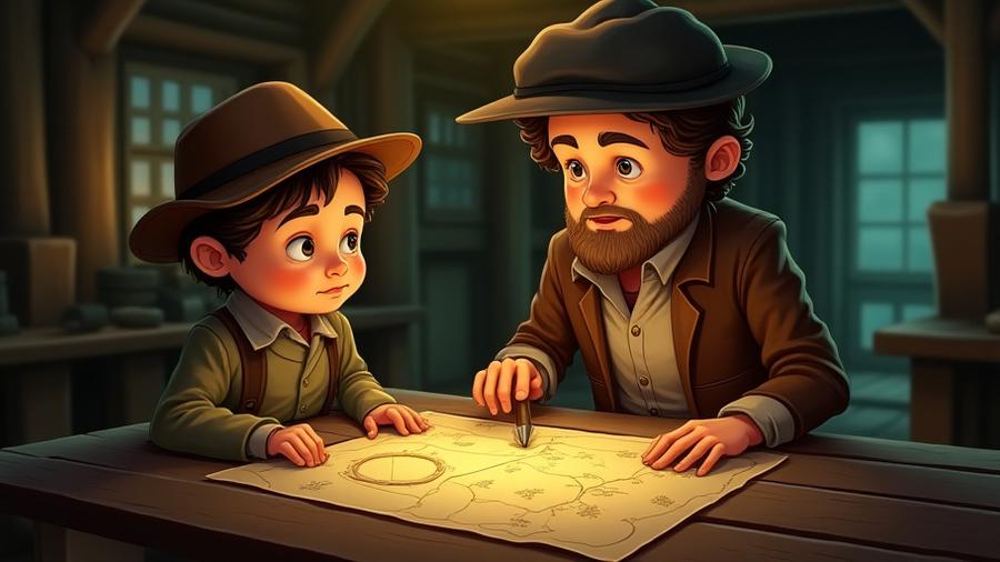 Screenshot from 'History Detectives' narrative puzzle game, depicting historical characters in a Pacific Northwest setting.