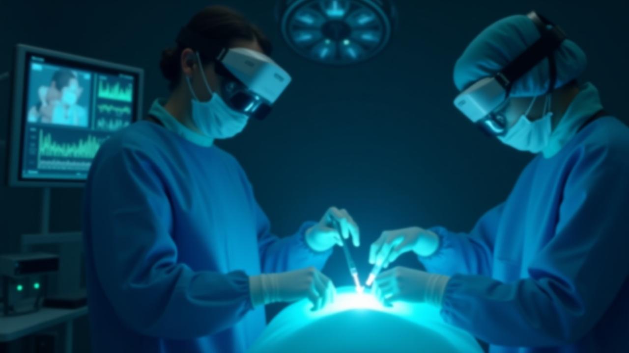 Doctor performing surgery in a virtual reality environment on mobile devices